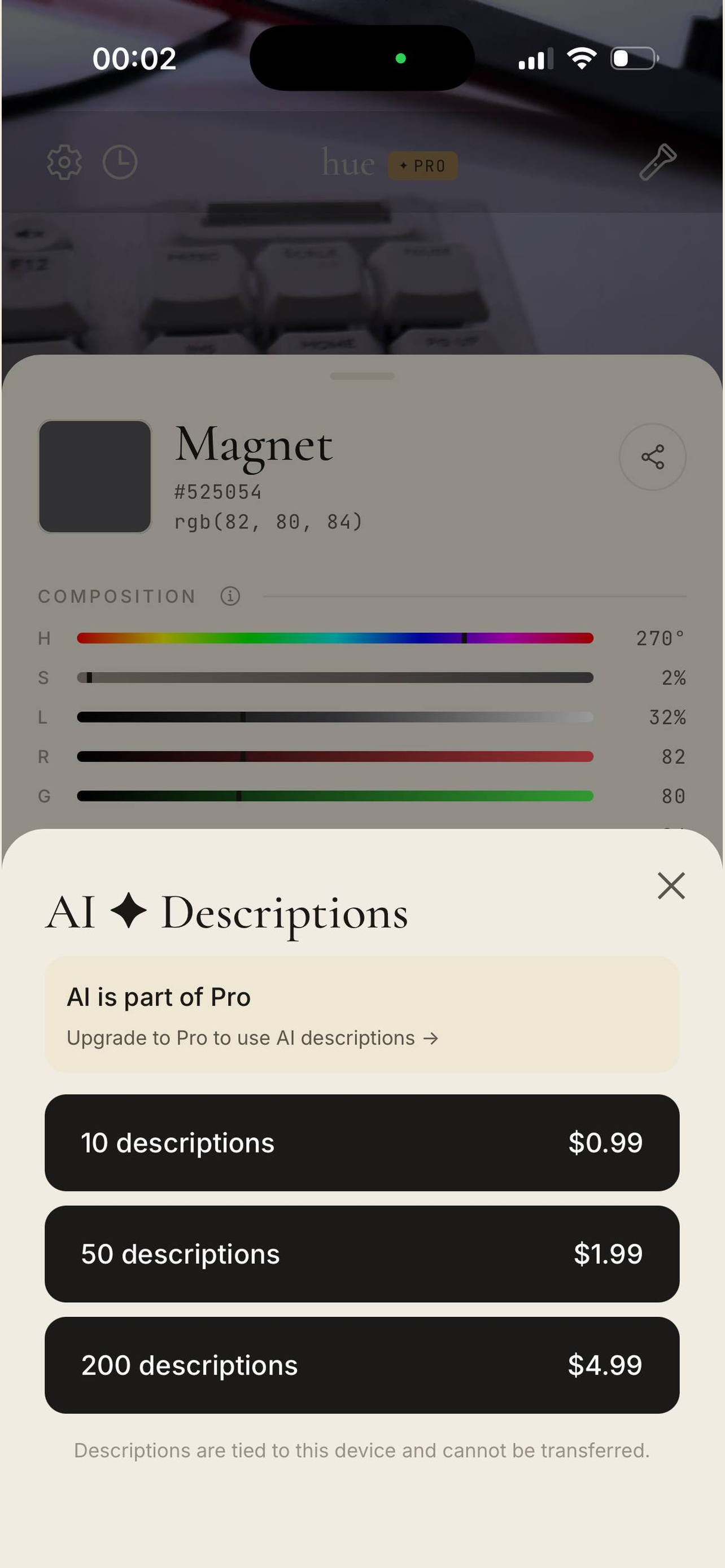 hue — nearest named color matches